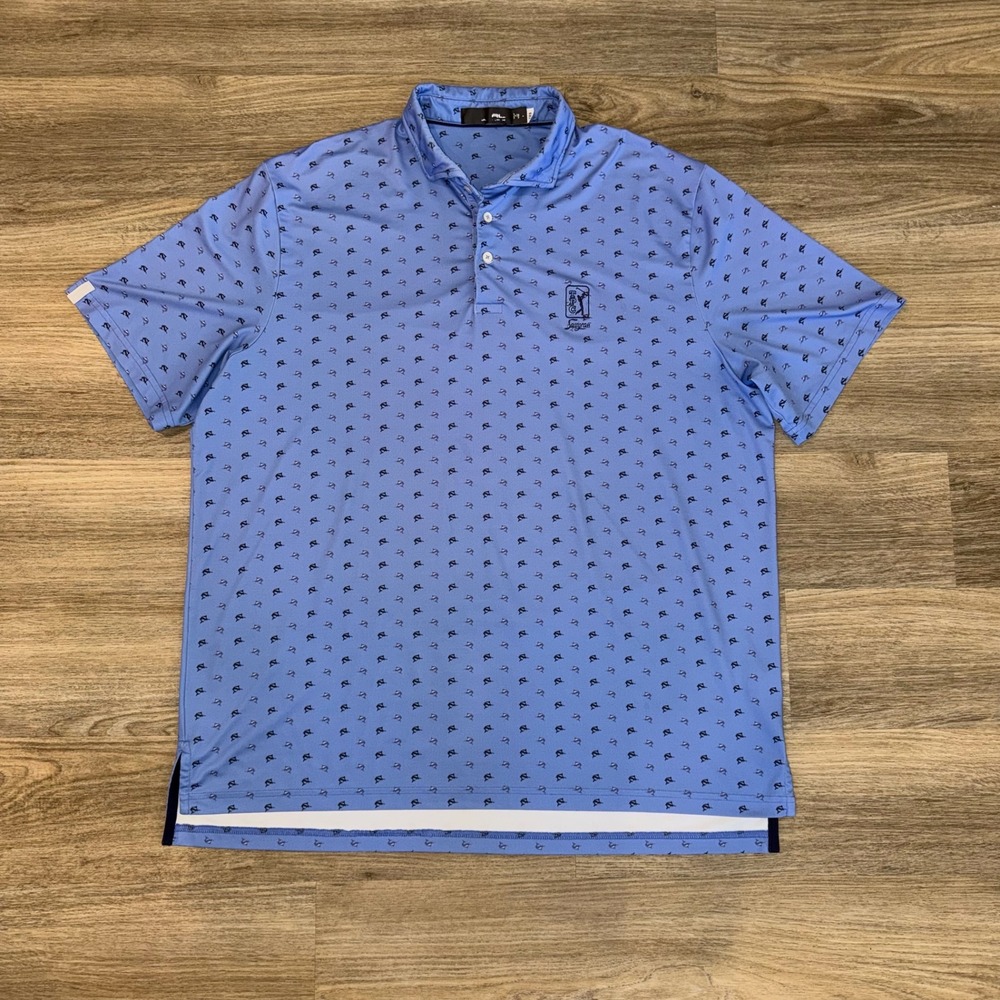 RLX Ralph Lauren TPC Sawgrass Golf‎ Polo Shirt Blue Fish Print Mens Size XL